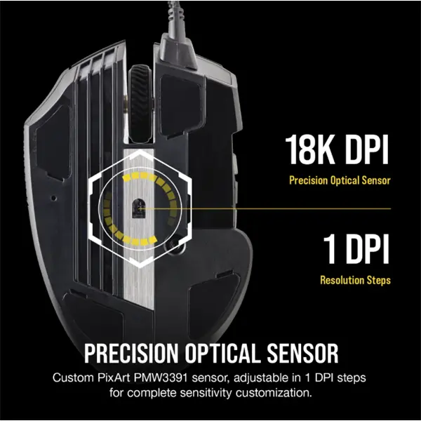 CORSAIR Vezetékes Egér Gaming, SCIMITAR RGB ELITE, 17 programozható gomb, RGB Világítás, 18000dpi, fekete – 6. kép