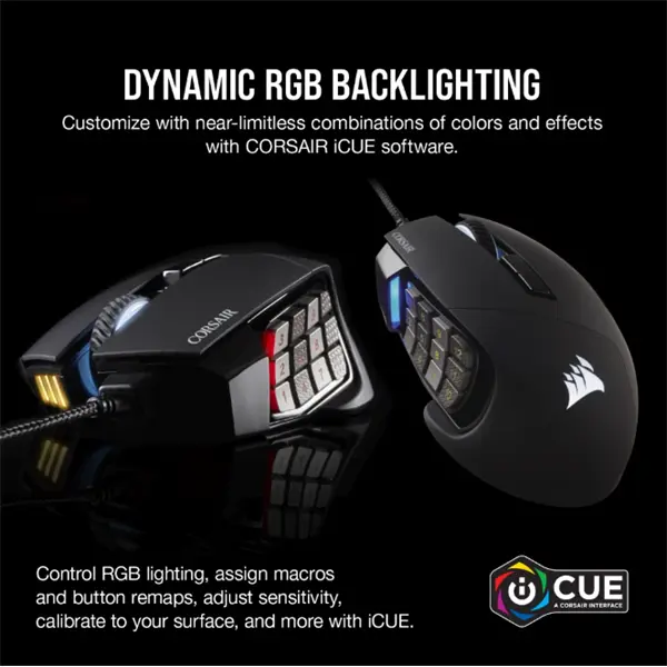 CORSAIR Vezetékes Egér Gaming, SCIMITAR RGB ELITE, 17 programozható gomb, RGB Világítás, 18000dpi, fekete – 7. kép