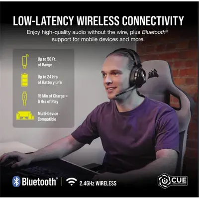 CORSAIR Vezeték Nélküli Headset, HS55 WIRELESS Gaming, 7.1 Hangzás, fekete – 2. kép