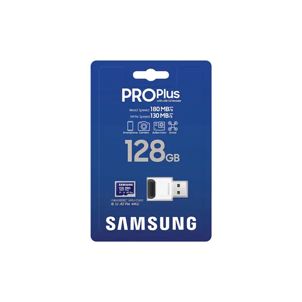 SAMSUNG Memóriakártya, PRO Plus + Reader microSDXC 128GB, CLASS 10, UHS-I, U3, V30, A2, R180/W130 – 3. kép