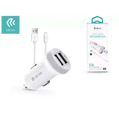 DEVIA APPLE IPHONE LIGHTNING SZIVARGYÚJTÓS TÖLTŐ ADAPTER + LIGHTNING ADATKÁBEL - 5V/3,1A - WHITE