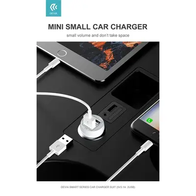 Devia Smart Series 15W 2xUSB autós töltő adapter - fehér – 2. kép