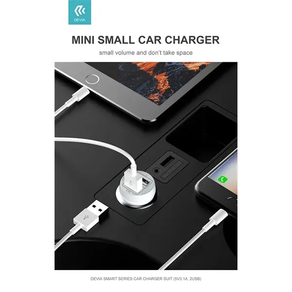Devia Smart Series 15W 2xUSB autós töltő adapter - fehér – 2. kép
