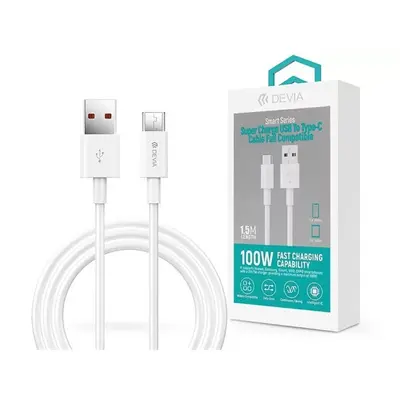 Devia Smart Series Shark USB - USB-C (Type-C) töltő- és adatkábel , 5A, fehér, 1,5m