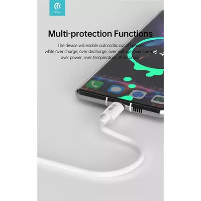 DEVIA USB-C - USB C (Type-C) ADAT ÉS TÖLTŐKÁBEL - SMART SERIES 100W PD, FEHÉR, 1,5m – 2. kép