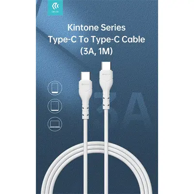 DEVIA USB TYPE-C - USB TYPE-C ADAT- ÉS TÖLTŐKÁBEL 1 M-ES VEZETÉKKEL - KINTONE SERIES TYPE-C TO TYPE-C CABLE - 60W, WHITE – 2. kép