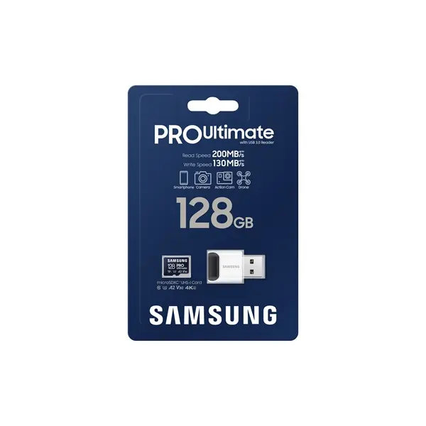SAMSUNG Memóriakártya, PRO Ultimate microSD with Reader 128GB, Class 10, V30, A2, Grade 3 (U3), R200/W130, +Adapter – 6. kép