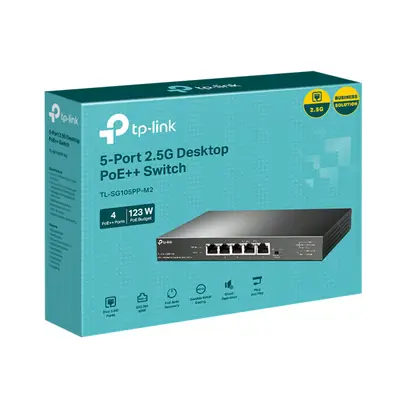 TP-LINK Switch 5x2.5G(4xPOE++) Fémházas Asztali, TL-SG105PP-M2 – 2. kép