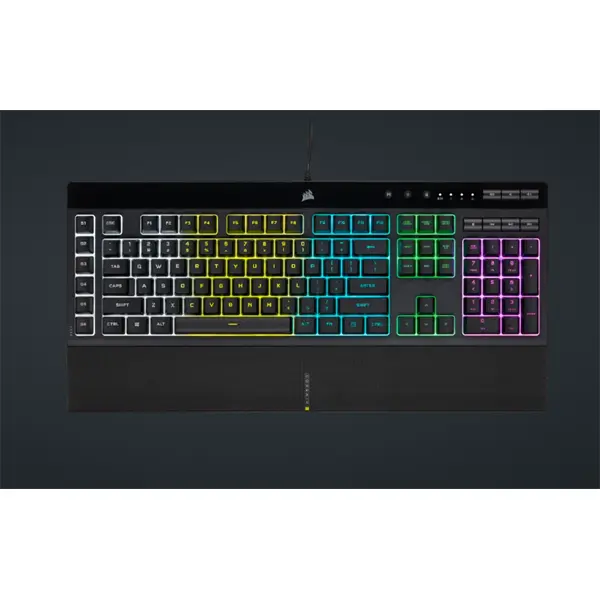 CORSAIR Vezetékes Billentyűzet Gaming, K55 RGB PRO, 6 programozható billentyű, Cseppálló, Csuklótámasz, US, fekete