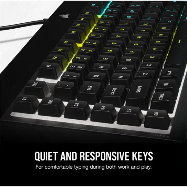 CORSAIR Vezetékes Billentyűzet Gaming, K55 RGB PRO, 6 programozható billentyű, Cseppálló, Csuklótámasz, US, fekete – 5. kép