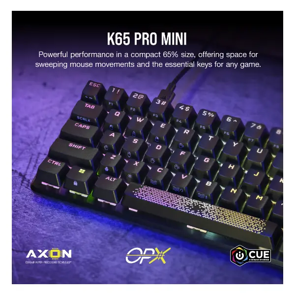 CORSAIR Vezetékes Billentyűzet Gaming, K65 PRO MINI RGB 65%, Optical-Mechanical, US, szürke – 2. kép