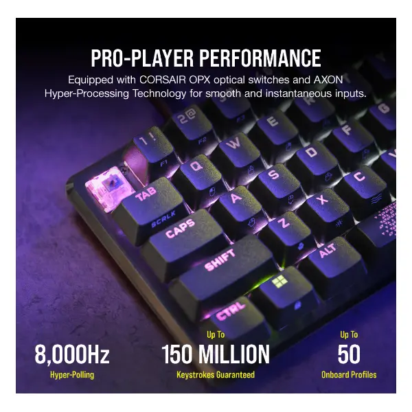 CORSAIR Vezetékes Billentyűzet Gaming, K65 PRO MINI RGB 65%, Optical-Mechanical, US, szürke – 4. kép