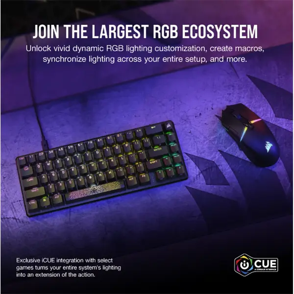 CORSAIR Vezetékes Billentyűzet Gaming, K65 PRO MINI RGB 65%, Optical-Mechanical, US, szürke – 6. kép