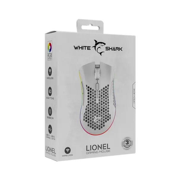 WHITE SHARK LIONEL-W, WGM-5012W vezeték nélküli gamer egér, fehér, 10000 dpi – 8. kép