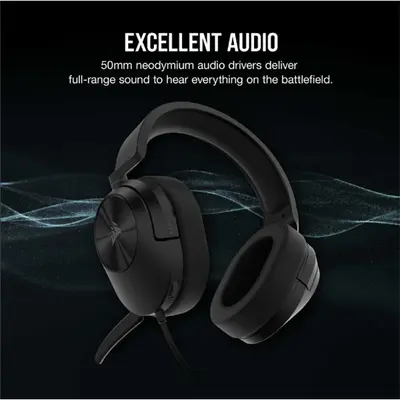 CORSAIR Vezetékes Headset, HS55 Gaming, Ultrakönnyű, Jack dugós, fekete – 2. kép