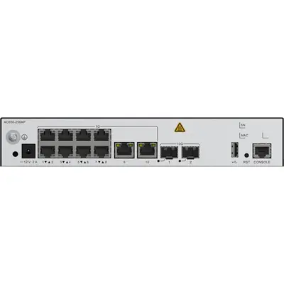 Huawei eKit Vezeték Nélküli Access Kontroller 10x1000Mbps + 2x10GE (SFP+) + 1konzol port, max 256 AP - AC650-256AP