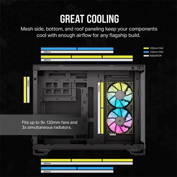CORSAIR Ház Micro-ATX iCUE LINK 2500X RGB, Tápegység nélkül, Edzett Üveg, fekete – 4. kép