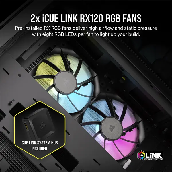 CORSAIR Ház Micro-ATX iCUE LINK 2500X RGB, Tápegység nélkül, Edzett Üveg, fekete – 7. kép