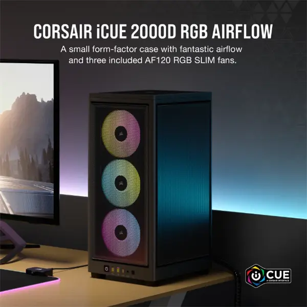CORSAIR Ház Mini-ITX 2000D RGB AIRFLOW, SFX Tápegység nélkül, fekete – 2. kép