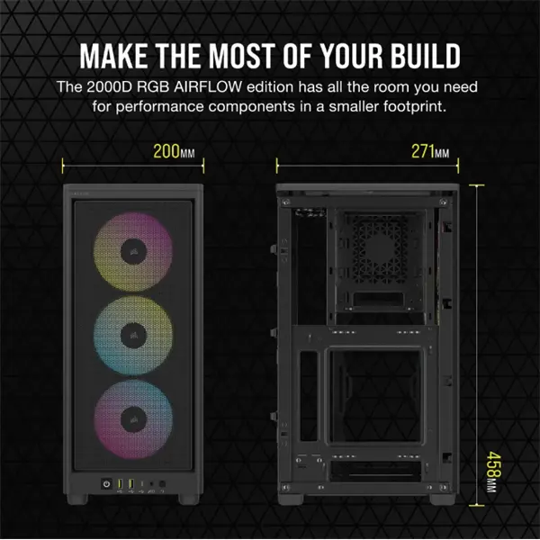 CORSAIR Ház Mini-ITX 2000D RGB AIRFLOW, SFX Tápegység nélkül, fekete – 7. kép