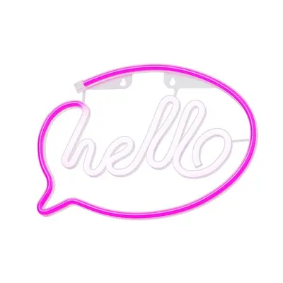 FOREVER LIGHT Neon LED dekorációs lámpa HELLO rózsaszín / fehér, USB, be/ki kapcsoló, 3 X AA, falra akasztható