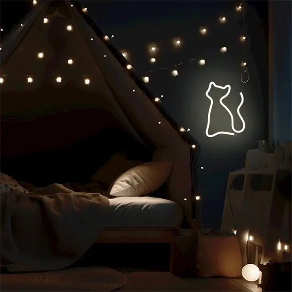 FOREVER LIGHT Neon LED dekorációs lámpa CICA meleg fehér, USB, be/ki kapcsoló, 3 X AA, falra akasztható – 3. kép