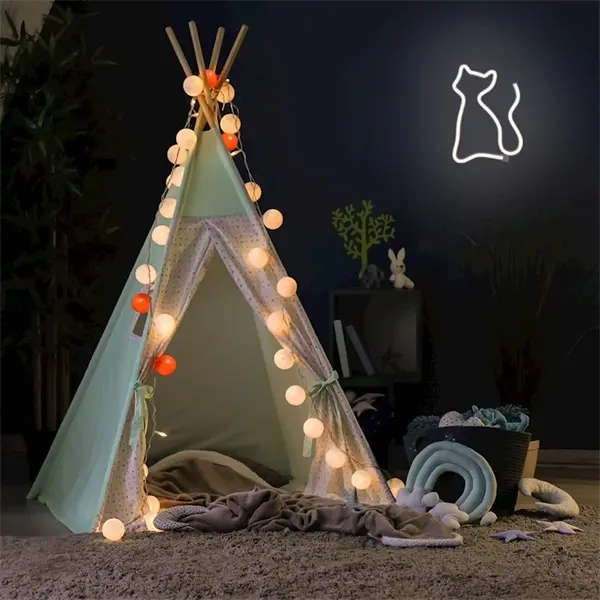 FOREVER LIGHT Neon LED dekorációs lámpa CICA meleg fehér, USB, be/ki kapcsoló, 3 X AA, falra akasztható – 4. kép