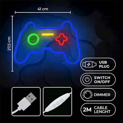 FOREVER LIGHT Neon LED dekorációs lámpa GAMEPAD multicolor, szabályozható, USB, be/ki kapcsoló, , falra szerelhető – 2. kép