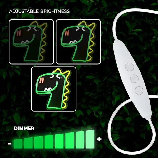 FOREVER LIGHT Neon LED dekorációs lámpa JURASSIC DINO zöld, szabályozható, USB, be/ki kapcsoló, falra szerelhető – 3. kép