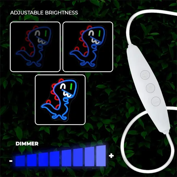 FOREVER LIGHT Neon LED dekorációs lámpa JURASSIC BABY DINO kék, szabályozható, USB, be/ki kapcsoló, falra szerelhető – 3. kép