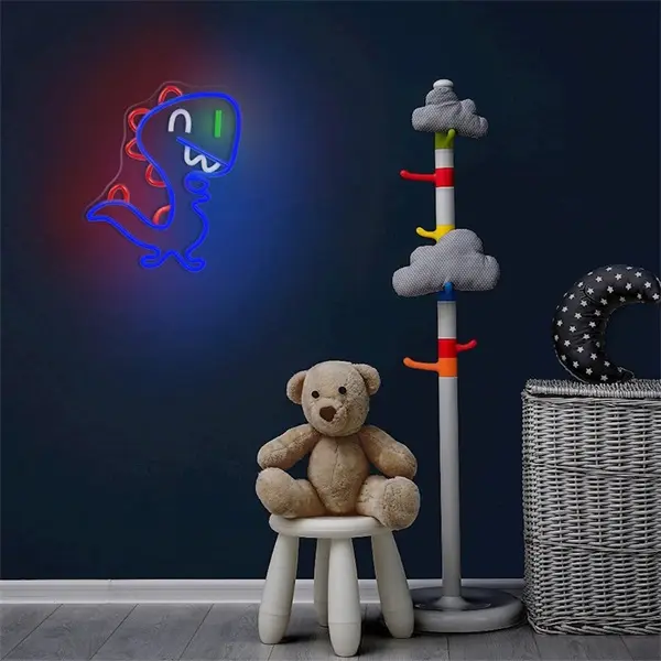 FOREVER LIGHT Neon LED dekorációs lámpa JURASSIC BABY DINO kék, szabályozható, USB, be/ki kapcsoló, falra szerelhető – 4. kép