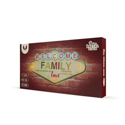 FOREVER LIGHT RETRO metál LED dekorációs lámpa WELCOME FAMILY, USB, 5V, falra akasztható – 2. kép