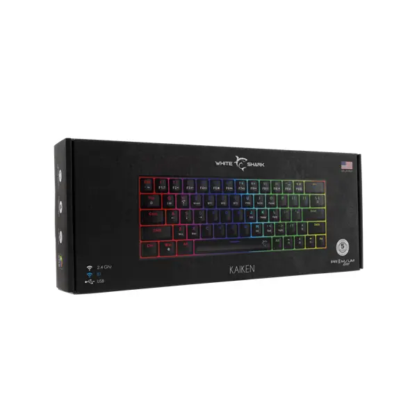 WHITE SHARK W029932 Premium KAIKEN-B/R-US vezeték nélküli mech. gamer billentyűzet, 63 piros kapcs. fekete (angol) – 3. kép