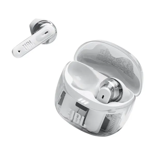 JBL TUNE FLEX 2 GHOST EDITION Bluetooth fülhallgató, tölthető 2 óra, IP45, adaptív zajcsökkentés, térhatás, fehér