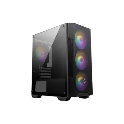 MSI Ház Micro ATX FORGE M100A, 4xA-RGB ventilátor, Tápegység nélkül, üvegfalú, fekete