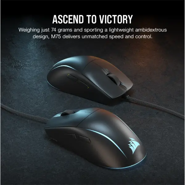 CORSAIR Vezetékes Egér Gaming, M75 RGB, Ultra-könnyű, RGB Világítás, 26000dpi, fekete – 2. kép