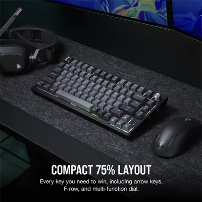 CORSAIR Vezeték Nélküli Billentyűzet Gaming, K65 PLUS 75%, Mechanikus, MLX Red switch, US, fekete – 2. kép