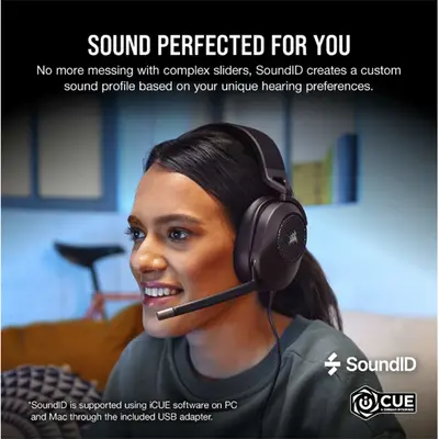 CORSAIR Vezetékes Headset, HS65 SURROUND Gaming, Dolby audio, carbon – 2. kép