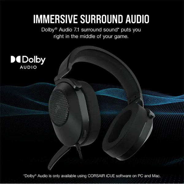 CORSAIR Vezetékes Headset, HS65 SURROUND Gaming, Dolby audio, carbon – 3. kép
