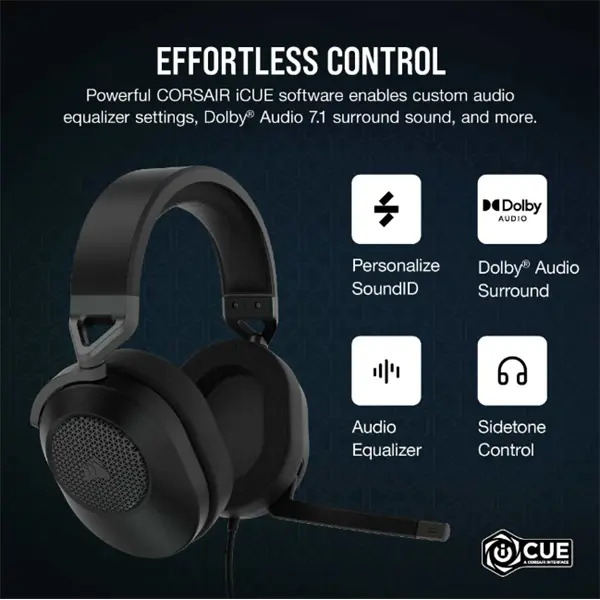 CORSAIR Vezetékes Headset, HS65 SURROUND Gaming, Dolby audio, carbon – 7. kép
