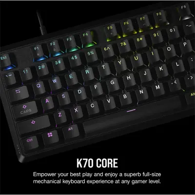 CORSAIR Vezetékes Billentyűzet Gaming, K70 CORE RGB, Mechanikus, MLX Red switch, 104 gombos, US, fekete – 2. kép
