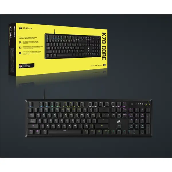 CORSAIR Vezetékes Billentyűzet Gaming, K70 CORE RGB, Mechanikus, MLX Red switch, 104 gombos, US, fekete – 8. kép