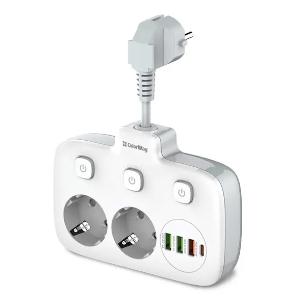 COLORWAY Hálózati elosztó, CW-CHE24PDW, 2 dugalj, 3xUSB-A, 1xUSB-C 2m, fekete – 6. kép