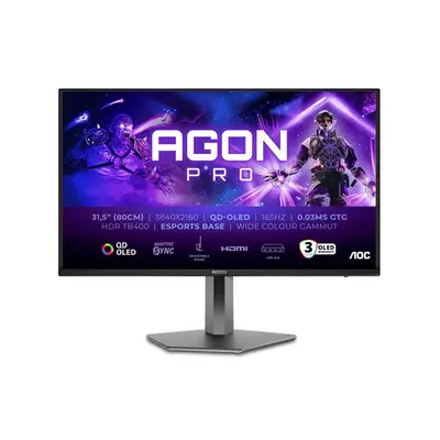 AOC Gaming 165Hz OLED monitor 31,5" AG326UD, 3840x2160, 16:9, 0,03ms, HDMIx2/Displayport/USBx3, hangszóró, pivot