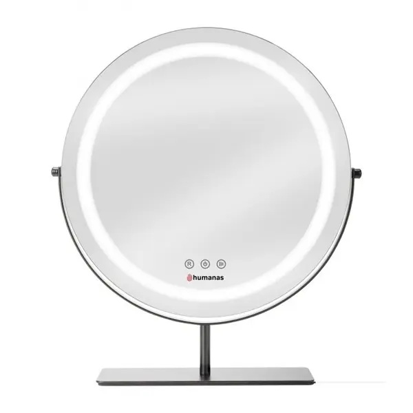 HUMANAS HM Scarlet LED fém sminktükör, 360° elforgatható, integrált érintő gombok, 3 színhőmérséklet,
