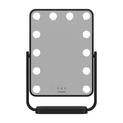 HUMANAS HM01 dönthető kozmetikai tükör, 12 db LED, érintőképernyő, 360°, teljesítmény, szín szabályozás, black – 2. kép