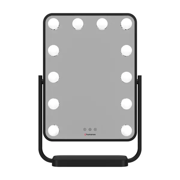 HUMANAS HM01 dönthető kozmetikai tükör, 12 db LED, érintőképernyő, 360°, teljesítmény, szín szabályozás, black – 2. kép