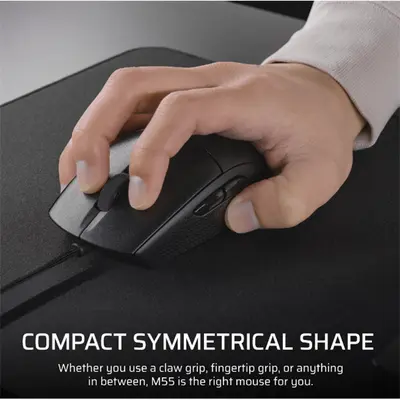 CORSAIR Vezetékes Egér Gaming, M55 Lightwight, 6 programozható gomb, Ultra-könnyű, 16000dpi, fekete – 2. kép