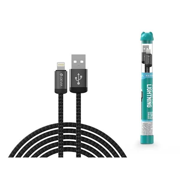 DEVIA ST101708 Gracious Tube USB/Lightning adat-és töltőkábel, fekete, 1m