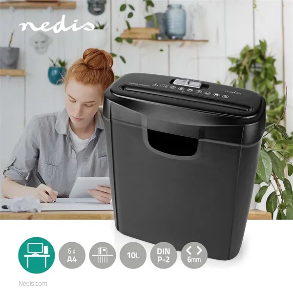 Nedis PASH112BKA4 iratmegsemmisítő, A4- es, 10L megsemmisített irat, DIN P-2 biztonsági szint – 6 mm széles csíkok – 6. kép